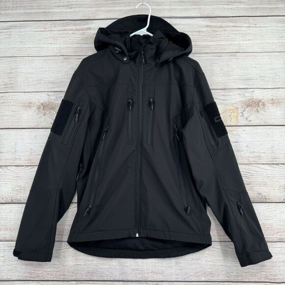 CQR Softshell Fleece-Lined Hooded Full Zip Jacket Mens Small Black Tactical Gear - Picture 1 of 14